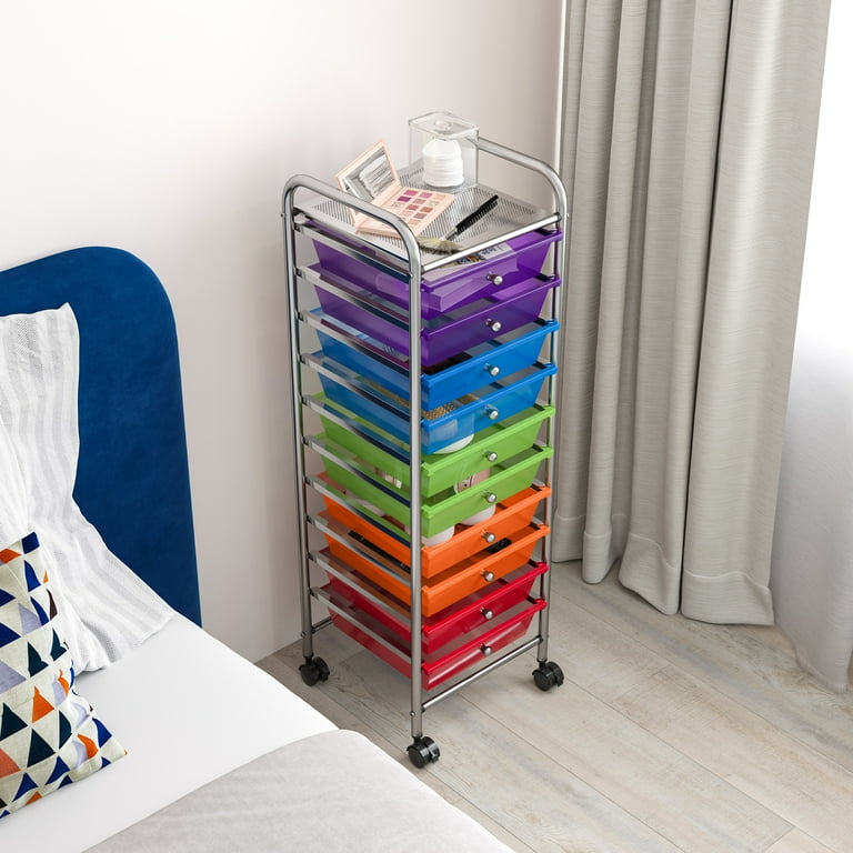 Seville Classics 10-Drawer Organizer Cart with Wheels, Pearl Multi