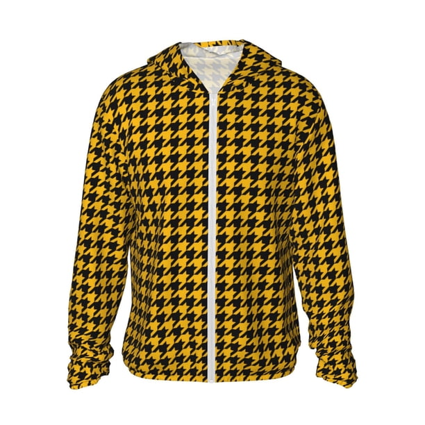 Balery Retro Yellow and Black Houndstooth Sudadera ligera de manga larga con capucha y protección solar UPF 50+ para hombre y mujer, ideal para pesca y running-X-Large