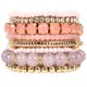 thumbnail image 1 of Xiao Hua Pulseras de cuentas apilables bohemias para mujer, pulseras elásticas multicolores, pulseras ajustables con cuentas en capas (rosa), 1 of 4