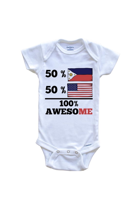 50% Filipino 50% American 100% Awesome Funny Baby Bodysuit - Filipino Flag Philippines Baby Bodysuit