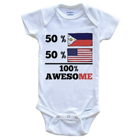 

50% Filipino 50% American 100% Awesome Funny Baby Bodysuit - Filipino Flag Philippines Baby Bodysuit