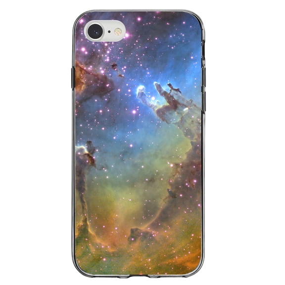 DistinctInk Clear Shockproof Hybrid Case for iPhone 7 8 SE (2020 Model) 4.7" Screen TPU Bumper Acrylic Back Tempered Glass Screen Protector - Eagle Nebula Orange Blue - Show Your Love of Astronomy