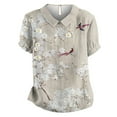 thumbnail image 4 of Womens Shirts Linen Floral Lapel Button Loose Summer Tshirts Shirts for Women Silver 2Xl, 4 of 4