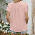 thumbnail image 4 of Fanxing Womens Summer Chiffon Tops Ruffled Short Sleeve T Shirts with Keyhole Basic Solid Color Tees Shirt Pink,L, 4 of 8