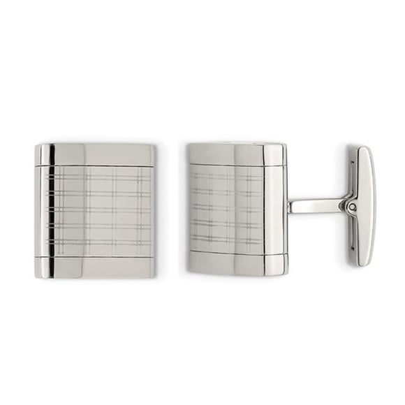 Mens Laser Designed Cuff Links in Polished Stainless Steel
