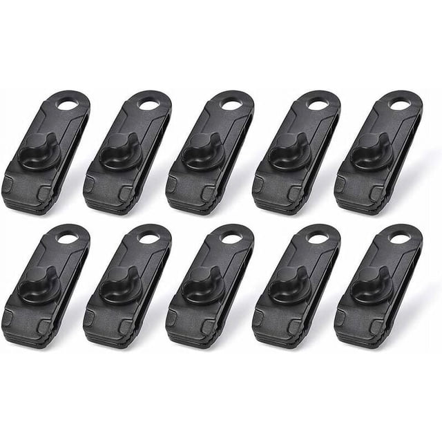 Paquete de 10 clips para lona para tienda de campaña y toldo con abrazadera de plástico instantánea para lonas, camping, caravana, cobertizo, negro