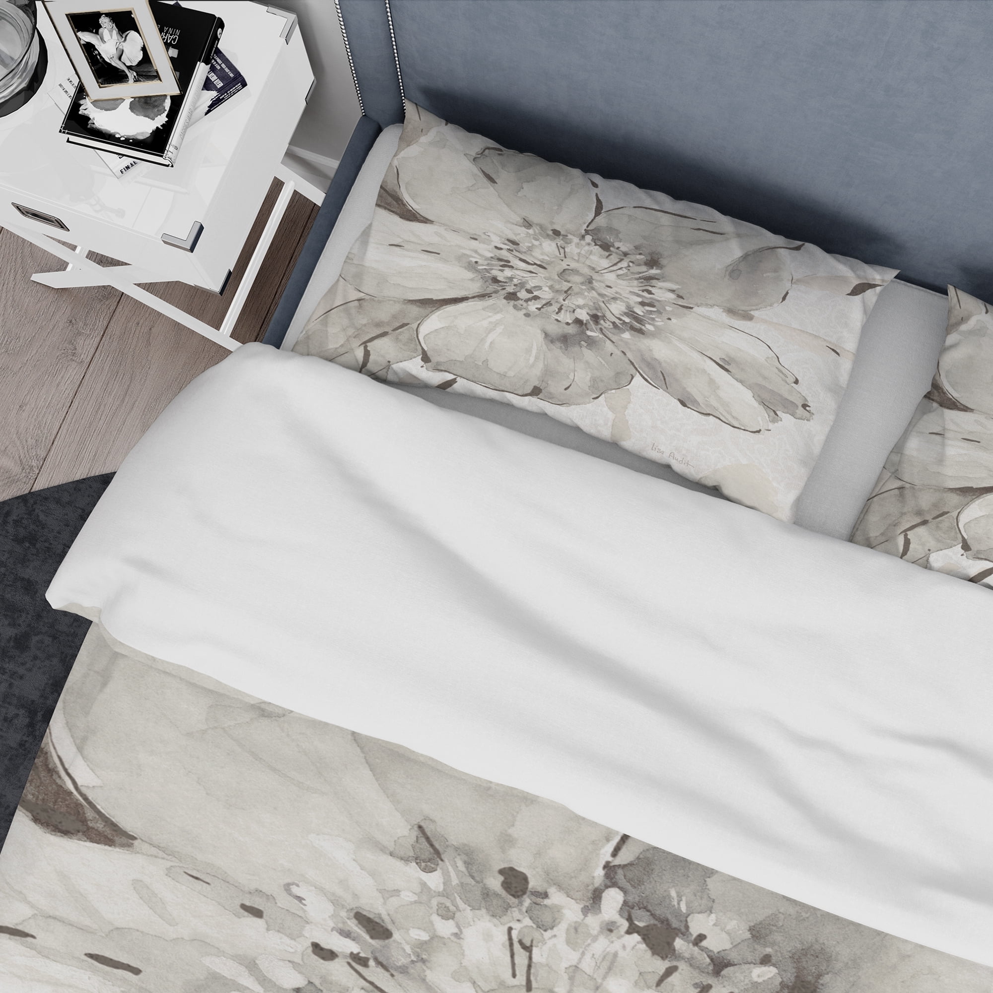 Designart 'Indigold Grey Peonies III' Cottage Duvet Cover Set