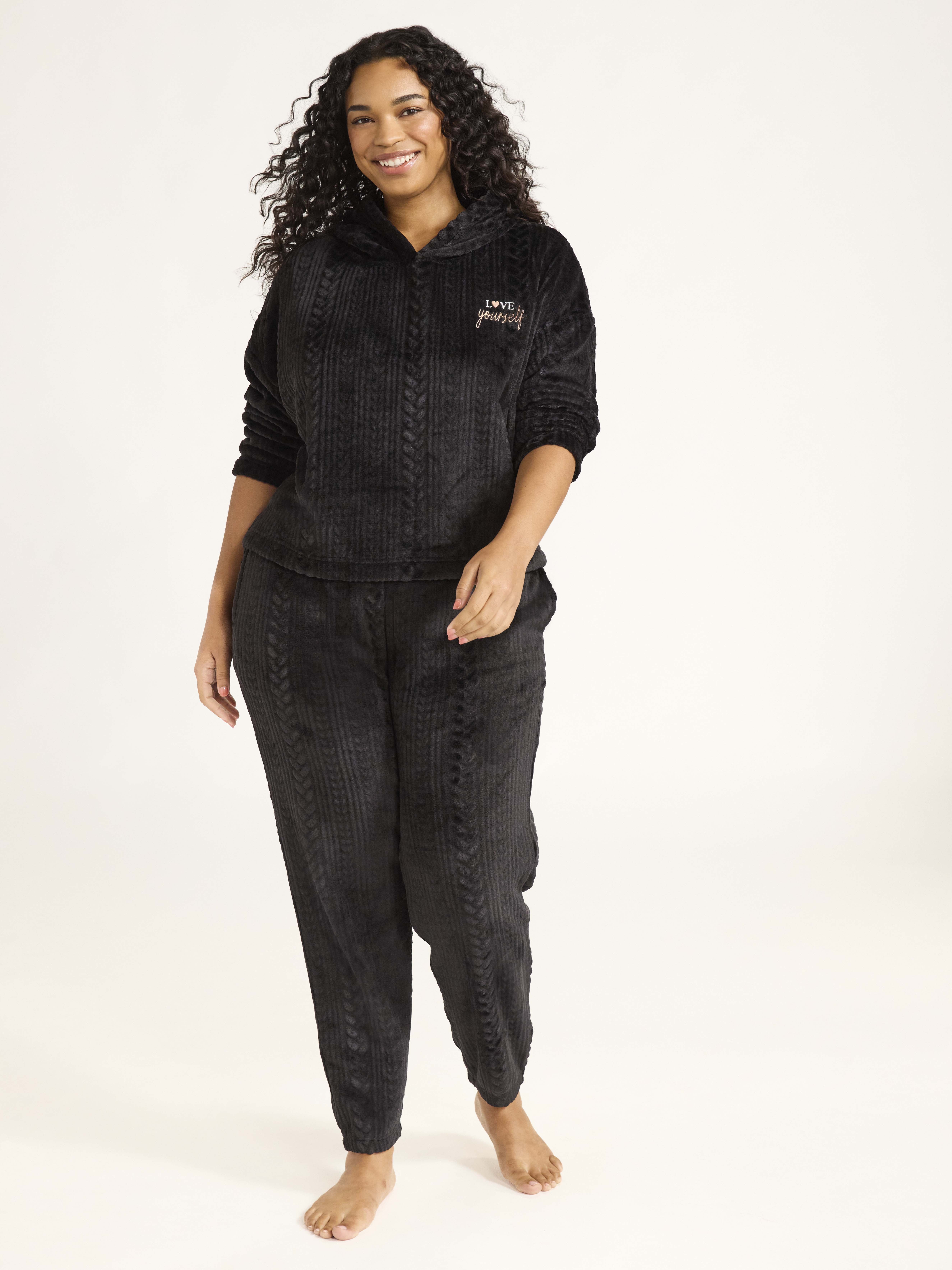 Joyspun Women's Plush Hoodie and Joggers Pajama Set, 2-Piece, Size XS-3X