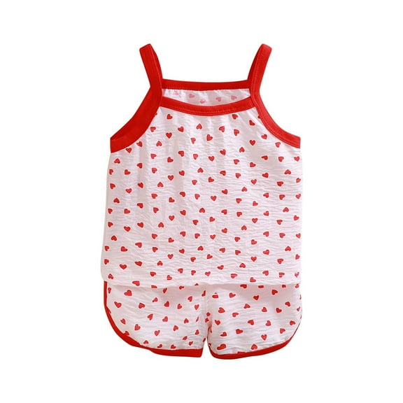 ZACPNCV Toddler Girl Summer Sets 2 Piece Spaghetti Strap Tank Top and Shorts Sets Camisole Sets Kids Clothing Outfits Red 2-3 Years