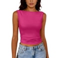 thumbnail image 6 of Lumtrix Boat Neck Tank Tops For Women Seamless Shirts Cute Casual Basic Sim Fitted Summer Going Out Crop Tops Hot Pink XL, 6 of 6