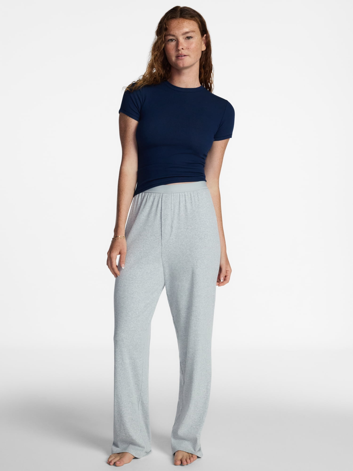 No Boundaries Cotton Stretch Ribbed Tee with Short Sleeves, Women's XS-3XL