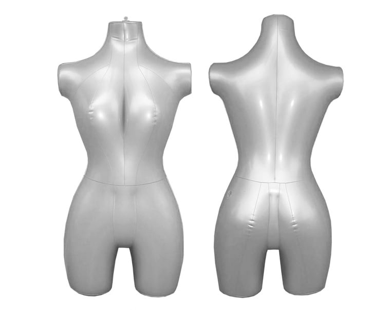 Female Torso Inflatable Mannequin Plus Size Silver 