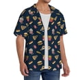 thumbnail image 2 of Balery Fast Food Camisa Casual de Manga Corta con Botones para Hombre, Texturizada, Estilo Cubano, para Playa, Verano-Small, 2 of 5