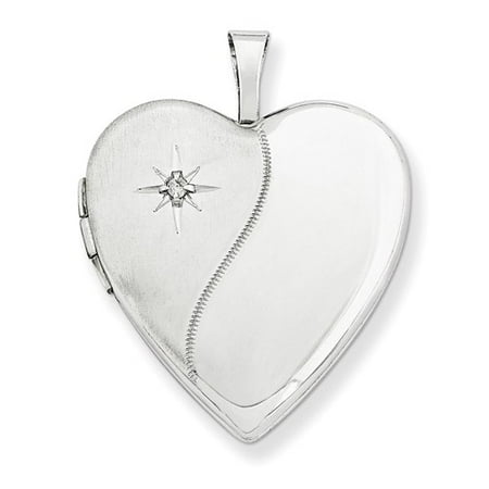 14K 0.8IN White Gold Polished Satin w/ Diamond Heart Locket (0.9IN x 0.7IN )