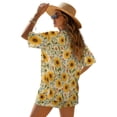 thumbnail image 2 of FKEKYI Sunflower Print Womens Summer Short Set 2 Piece Shirt Top & Shorts with Adjustable Waistband Casual Lounge Sets Breathable Resort Wear Beachwear Outfits, S, 2 of 7