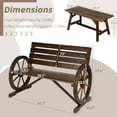 thumbnail image 5 of 2-Piece Wooden Wagon Wheel Bench Set with Coffee Table, 2-Person Rustic Wood Garden Bench W/Wagon Wheel Armrests & Slatted Backrest, Outdoor Patio Loveseat Furniture Set for Lawn Yard Park, 5 of 8