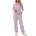 thumbnail image 2 of Weekease Pajama sets for Women Button up Tops Drawstring Pants Sleepwear Contrast Piping Fall Nightwear with Pockets, 2 of 7