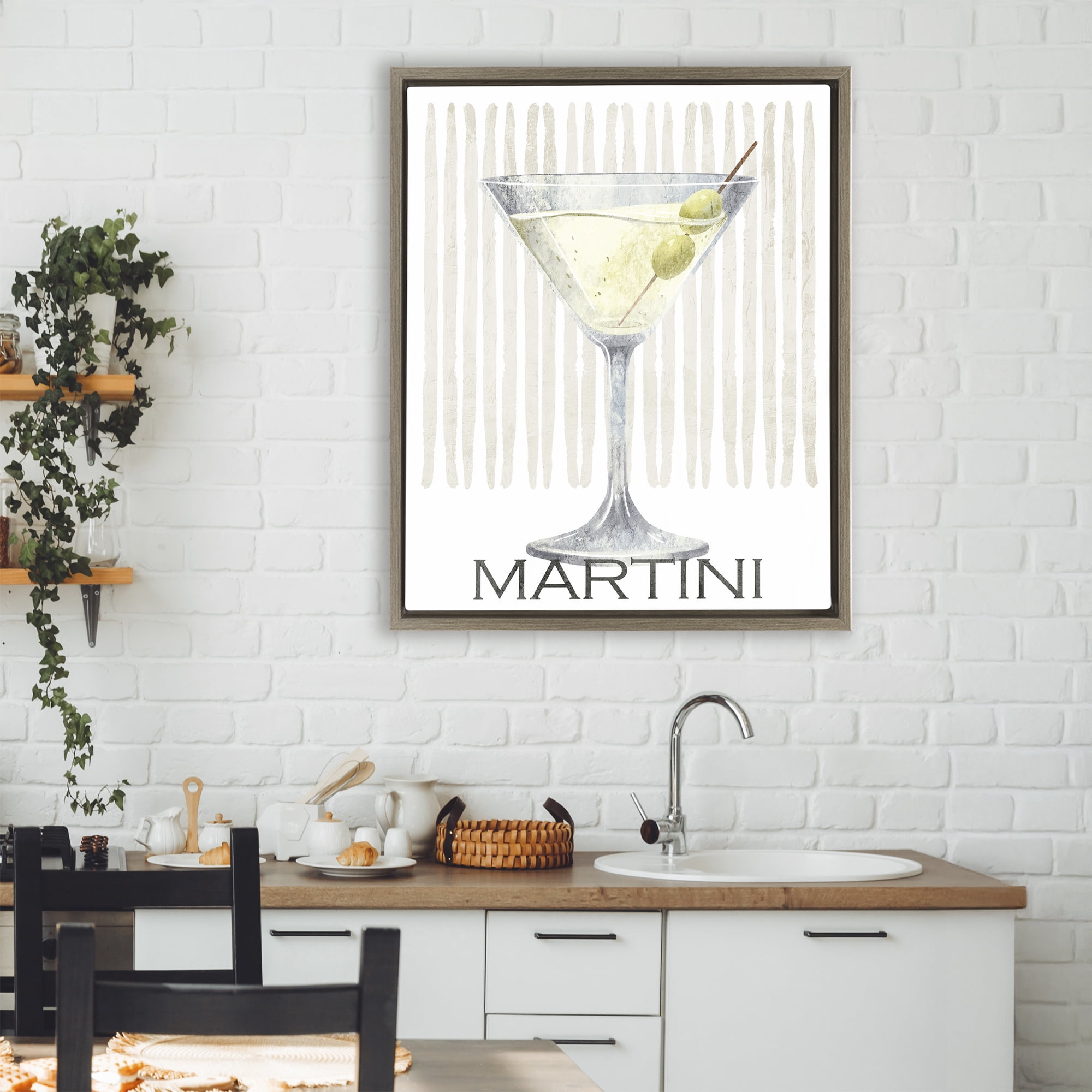 Stupell Industries Subtle Martini Drink Brown Framed Floater Canvas Wall Art, design by Kim Allen