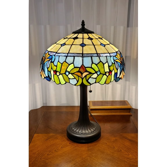 23" Stained Glass Two Light Jeweled Floral Accent Table Lamp