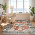 thumbnail image 3 of Design&I 8'x10' Washable Area Rug Sleek Flatweave Pet Friendly Vintage Kilim Boho Distressed Border Potbelly Burning Sector for King Size Bedroom, Under Bed, 3 of 7