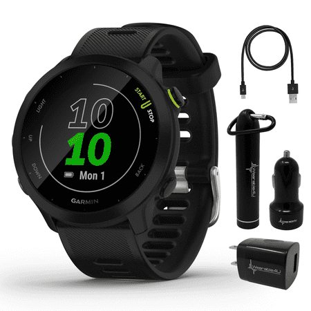 Garmin Forerunner 55 GPS Running Watch with Daily Suggested Workouts with Wearable4U Bundle