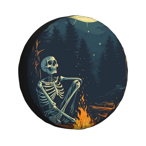 Logiee Moonlit Skeleton Campfire Print Spare Tire Cover, Universal Wheel Protectors,Waterproof Dust-Proof UV Sun Wheel Tire Cover,Fit for SUV, RV, Travel Trailer, Truck-14 inch
