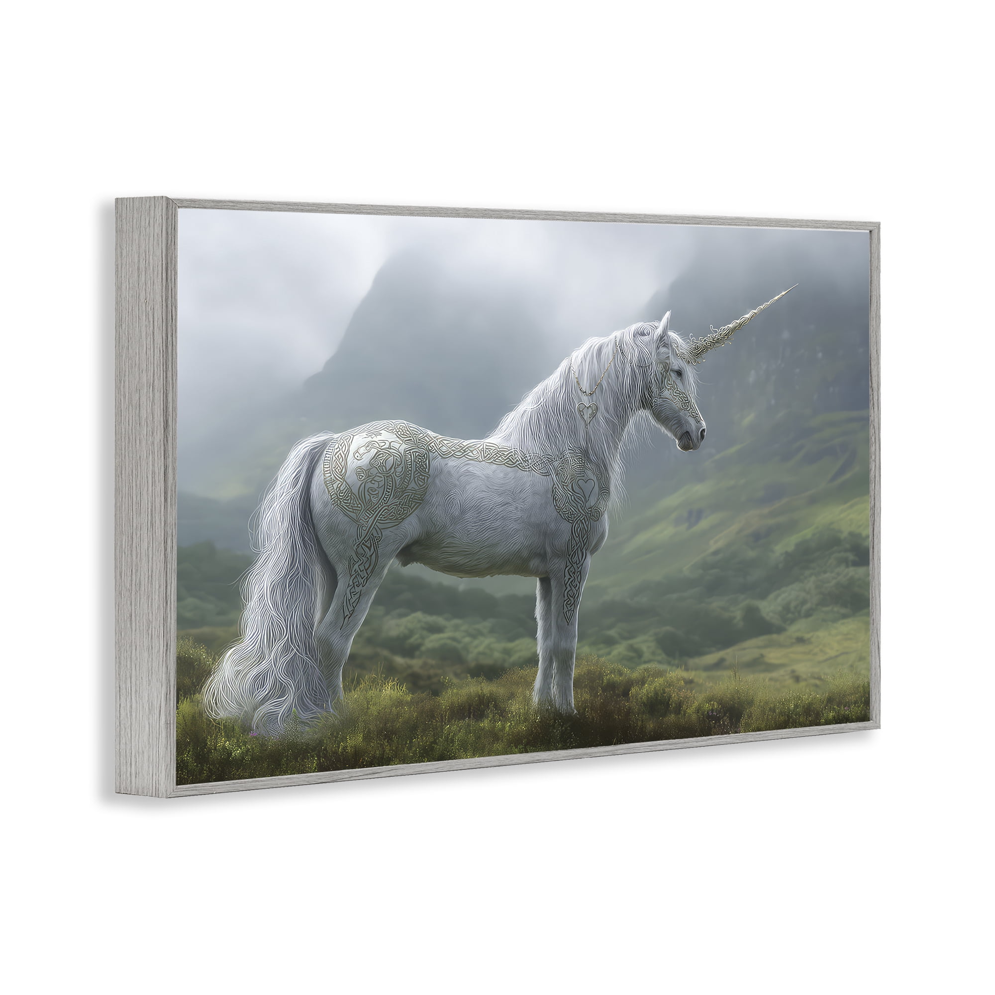 Stupell Industries Elegant Celtic Unicorn Gray Framed Giclee Art, design by The Wands Want