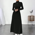 thumbnail image 2 of WTOBBY Ladies' Temperament Slim Fit High Neck Fashionable Solid Color Long Sleeved Dress - Sophisticated and Elegant Dress with High Neck, Great for Formal or Casual Settings,Black L, 2 of 4