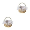 thumbnail image 2 of Sidaley Cesta de flores con mango de perla para dama de honor, cestas tejidas para portador de anillos de diseño Simple de compromiso Tipo 2 2Conjunto, 2 of 6