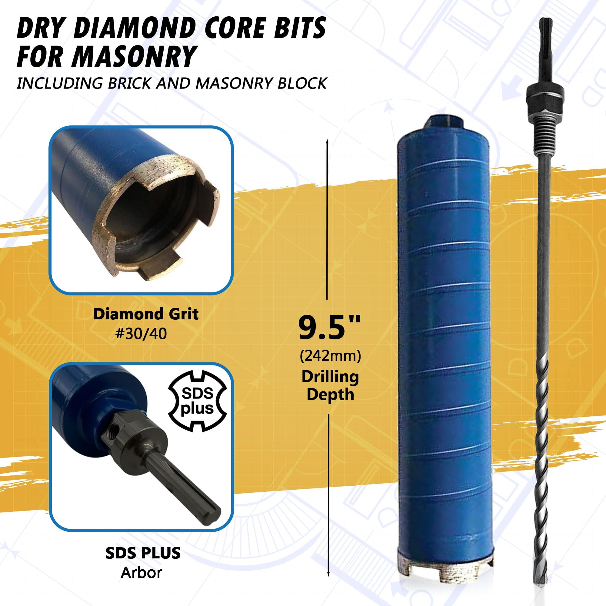 EDiamondTools 1-1/4" Diamond Core Drill Bit for Brick, Block w SDS Plus Pilot Bit Adapter