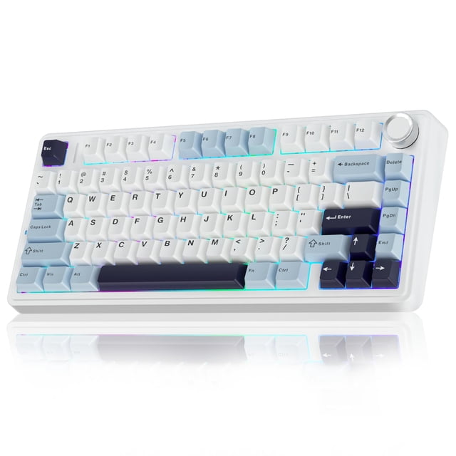 AULA F75 75% Wireless Mechanical Keyboard,Gasket Hot Swappable Custom Keyboard,Pre-lubed Reaper Switches RGB Backlit Gaming Keyboard,2.4GHz/Type-C/BT5.0 Mechanical Keyboard (White & Bl