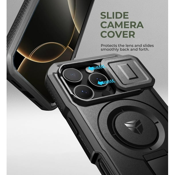 Dexnor - Funda Para IPhone 16 Pro Max Con Cubierta Deslizante Para Cámara, Soporte Ajustable Y Protector De Pantalla Integrado, Para MagSafe, A Prueba De Golpes, Magnética, Resistente, Rosa Peonía