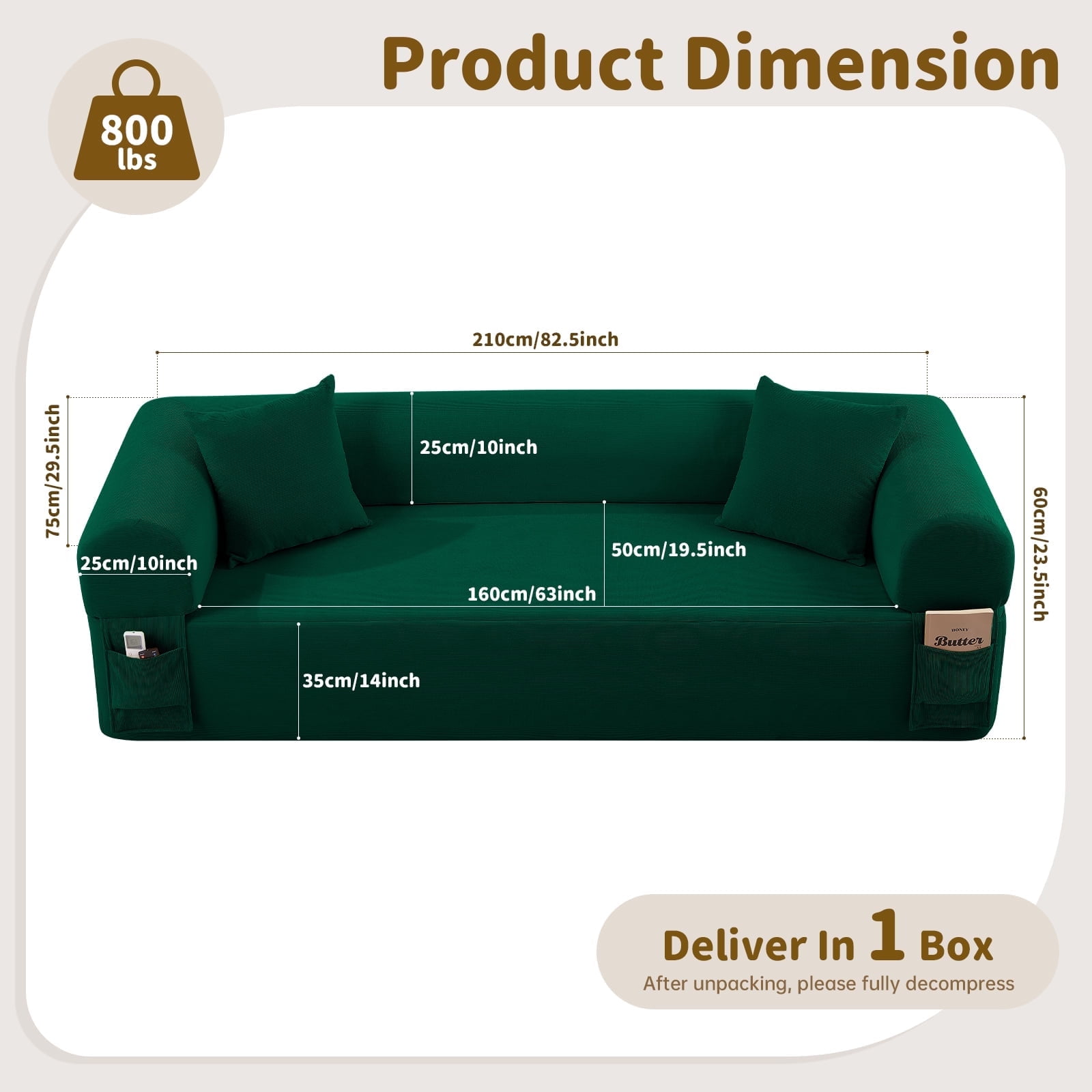 Floor Sofa Sofa-in-a-Box, No Installation & Easy to Transport Memory Foam With Individual Pocket Springs Seat