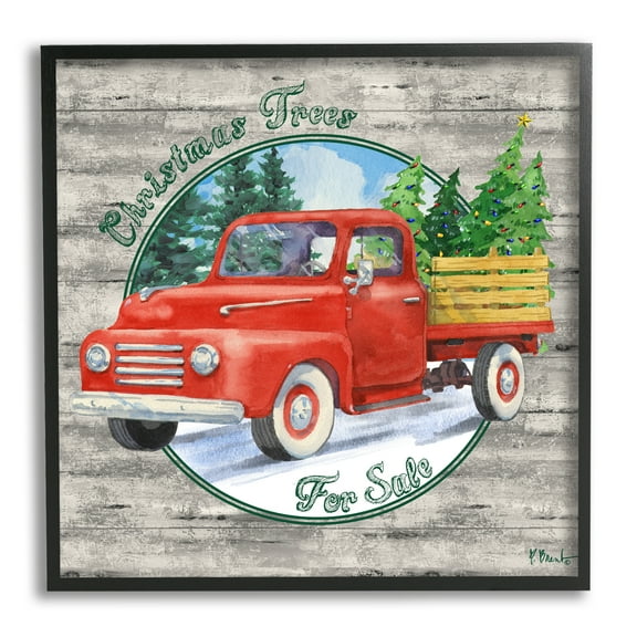 Stupell Industries Christmas Tree Truck Holiday Painting Black Framed Art Print Wall Art, 12 x 12