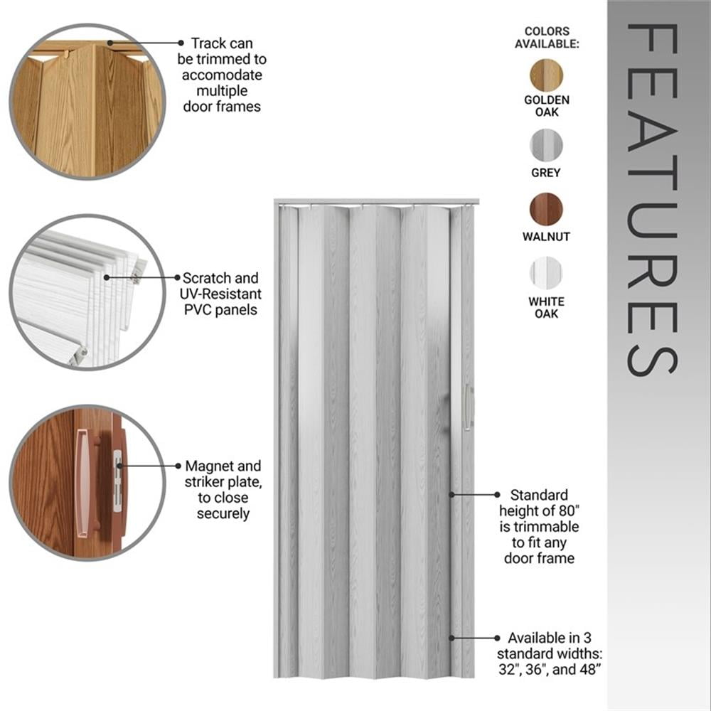 Pemberly Row 48" W PVC Foldable Accordion Doors or Privacy Room Divider - Grey