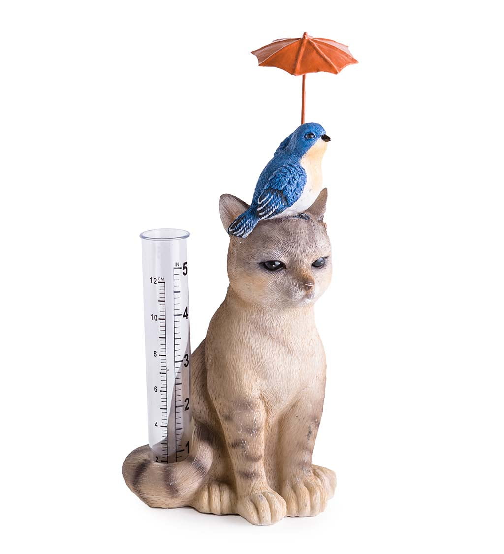Cat and Bird Fanciful and Functional Garden Rain Gauge, 4.33" L x 9.45" H by Problem Solvers