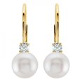 thumbnail image 3 of Cultured Akoya Pearl and Diamond Earrings Leverbacks 14K Yellow Gold, 3 of 3