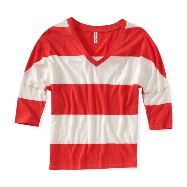Aeropostale - Camiseta con estampado de rayas para mujer, naranja, talla mediana