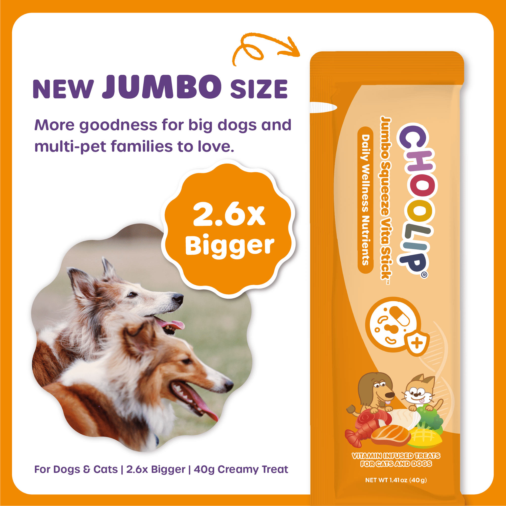 Choolip Jumbo Squeeze Vita Stick Lickable Treats for Cats & Dogs, 28.2 oz (20 Sticks)