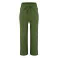 thumbnail image 3 of WULMLEO Women's Cotton Linen Pants,Summer Casual Loose Lightweight Straight Leg Pant with Pockets Army Green L, 3 of 7