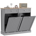thumbnail image 5 of HARIPUL Double Tilt Out Trash Cabinet, 26 Gallon Trash Can Cabinet with Drawers & Handles for Kitchen, Gray/Light Brown Top, 5 of 10