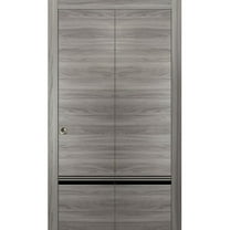 Sliding Closet Bi-fold Doors 36 x 80 inches | Planum 0012 Grey Matte with Frosted Glass | Sturdy Tracks Moldings Trims Hardware Set | Wood Solid Bedroom Wardrobe Doors