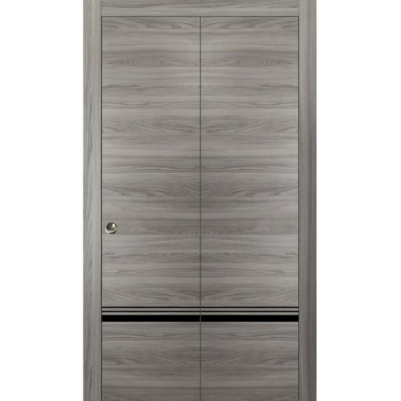 Sliding Closet Bi-fold Doors 36 x 80 inches | Planum 0012 Grey Matte with Frosted Glass | Sturdy Tracks Moldings Trims Hardware Set | Wood Solid Bedroom Wardrobe Doors