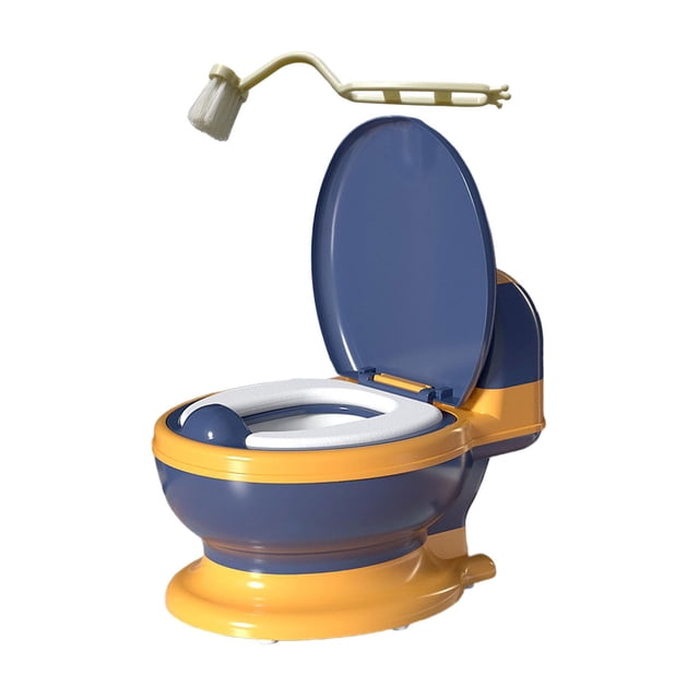 Inodoro para bebé, inodoro realista, incluye cepillo de limpieza, tamaño compacto, entrenamiento, Anillo Asiento PVC Azul