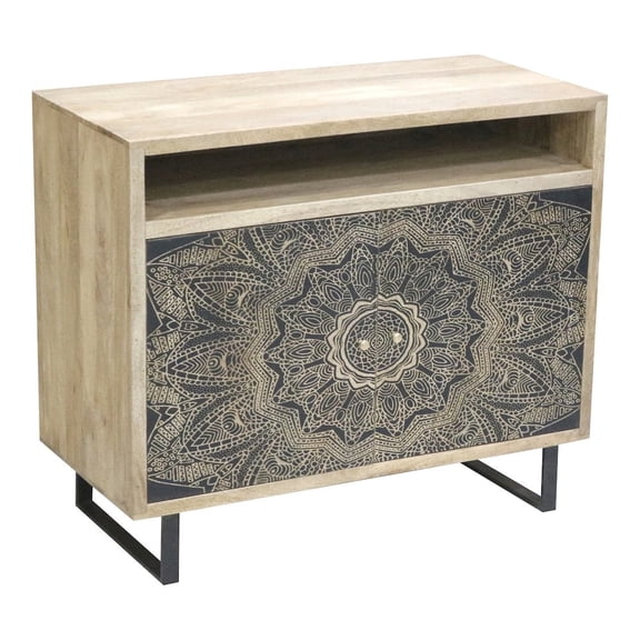 Furniture of America Druze Wood 2-Door Cabinet in Natural and Black