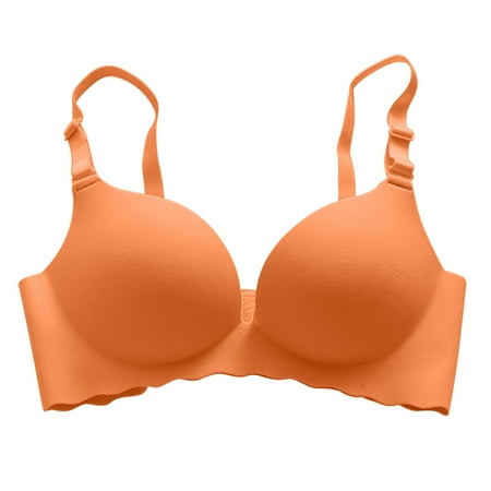 Sopiago Lingerie for Women Plus Size Women Low Back Bras-Invisible Backless Bra-Seamless Secret Plunge Bra No Show Bra Multiway Low-Cut Deep-V Halter Bra Orange 38