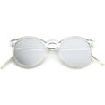 thumbnail image 1 of sunglassLA Unisex Clear Frame Metal Temple Color Mirror Flat Lens P3 Round Sunglasses (Clear-Silver / Silver Mirror) - 49mm, 1 of 4