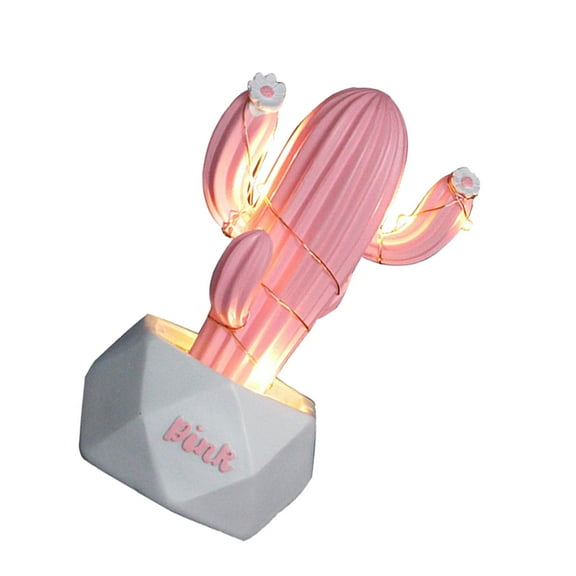 KALLORY Cute Desk Lamp Cactus Shape Lamp Resin Pink 1Pack