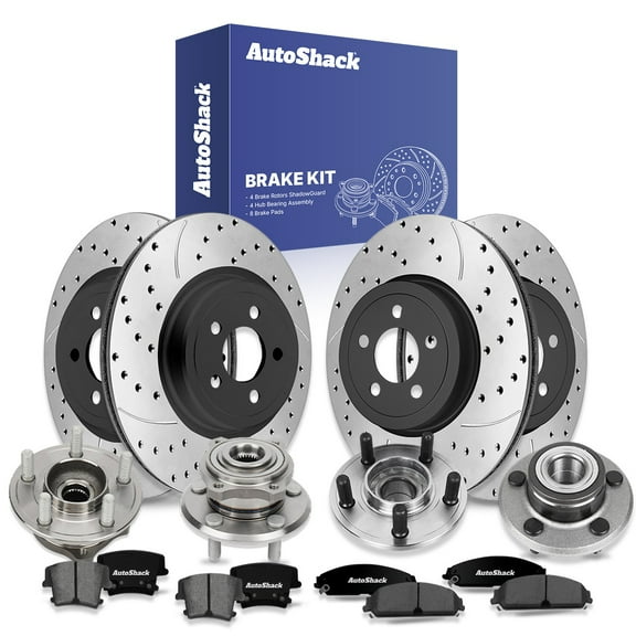 AutoShack Front Vented & Rear Vented Drilled & Slotted E-Coated Brake Rotors   Premium Ceramic Pads   Hub Bearing Assembly 16-PC Brake Kit Replacement for 2006-2009 Dodge Charger ShadowGuard