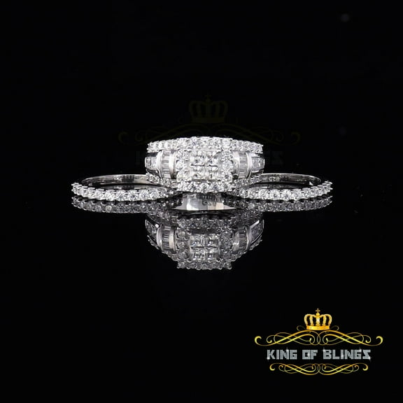 King of Bling's White 5.00ct Cubic Zirconia Silver 3 Piece Bridal Fashion Womens Ring size 7